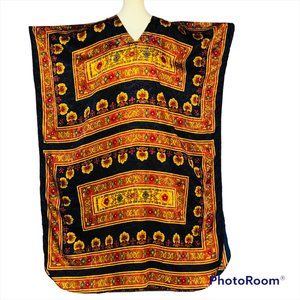 Vintage Winlar Caftan Muumuu Pakistan Lounge Dress Blue Gold Floral OS